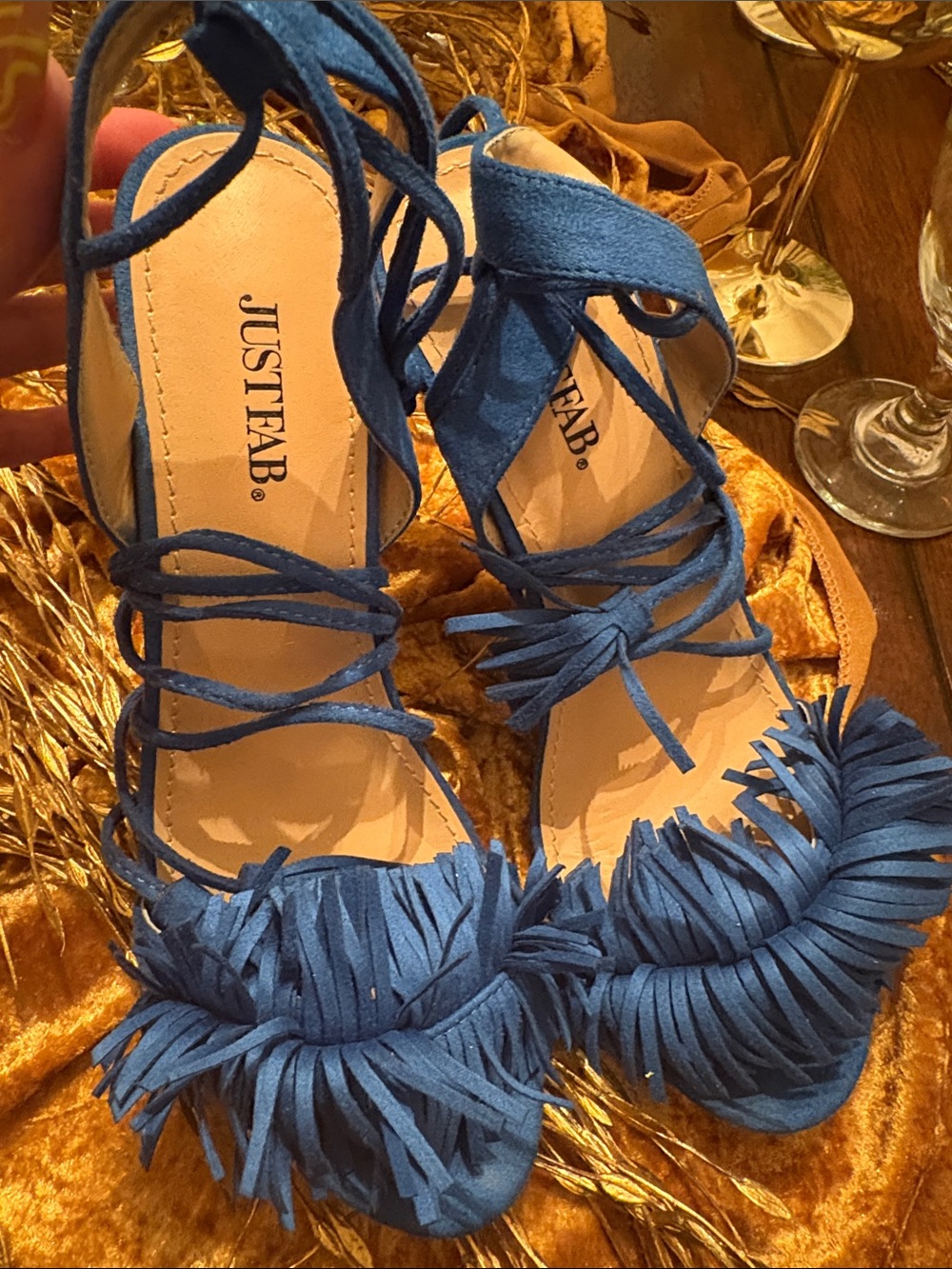JustFab Royal Blue Fringe Lace-Up Heels